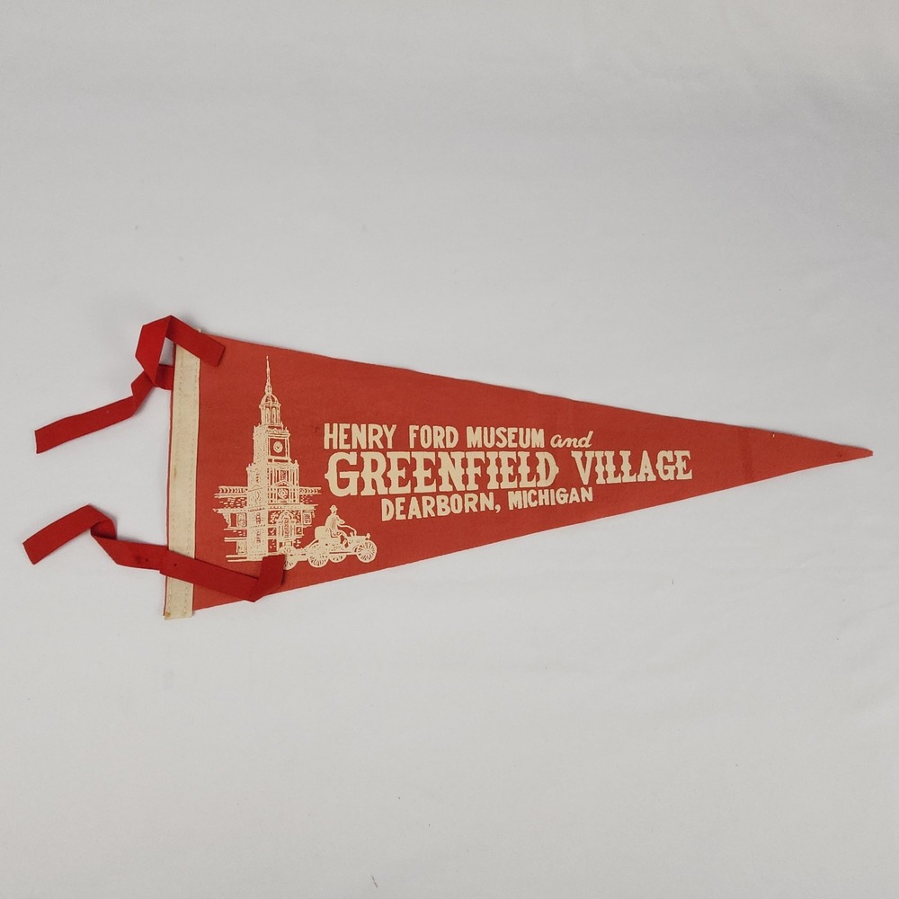 VTG Travel Pennant‎ 60s GREENFIELD VILLAGE & Henry Ford Museum Souvenir Felt 19"